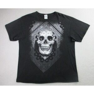 VTG Delta Skull Skeleton Gothic T Shirt Mens XL‎ Bandanna Black Short Sleeve